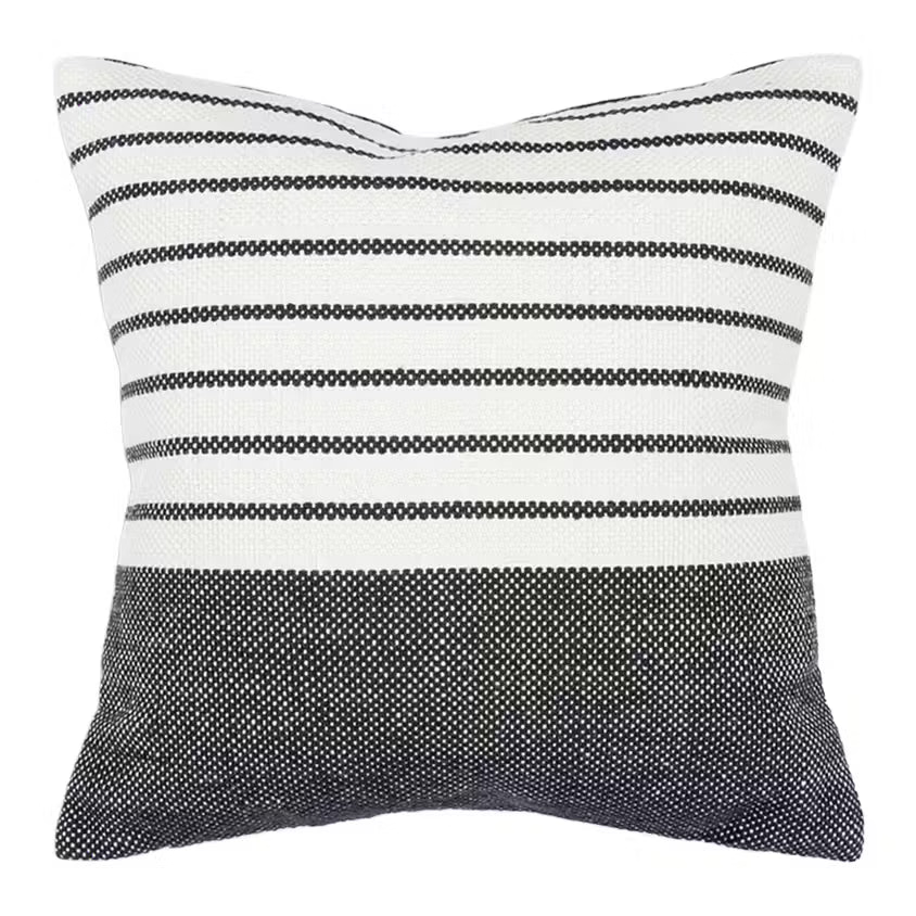 Square indoor and outdoor cushion in a navy stripped colour way 