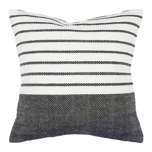 Square indoor and outdoor cushion in a navy stripped colour way 