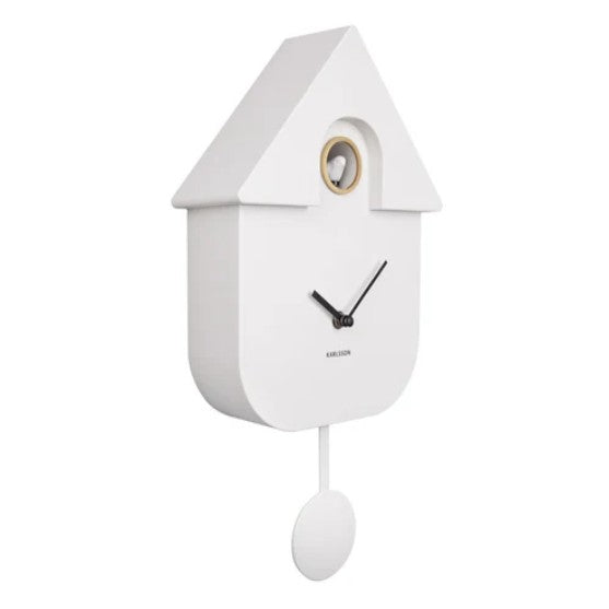White cuckoo clock with a white pendulum 
