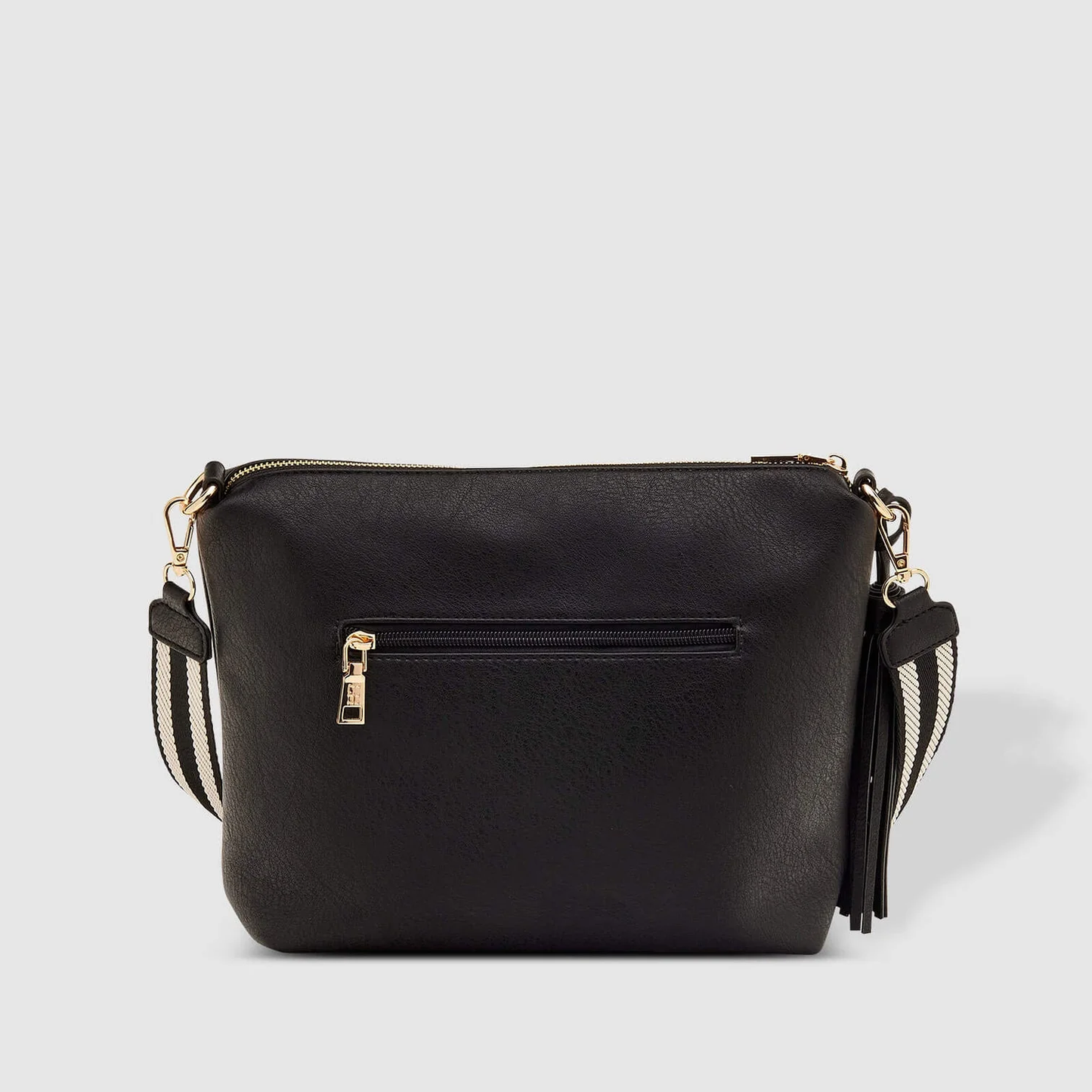Black handbag with gold accents 