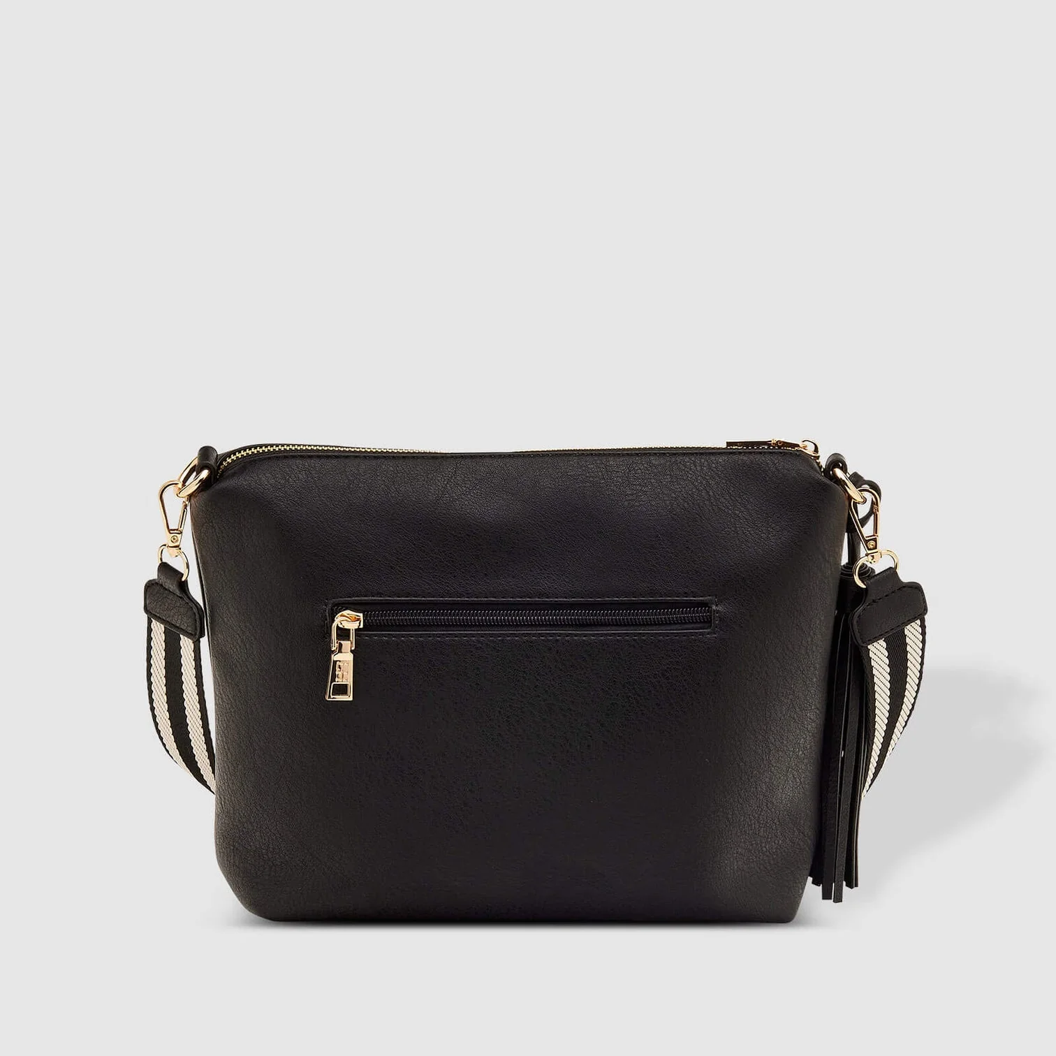 Black handbag with gold accents 