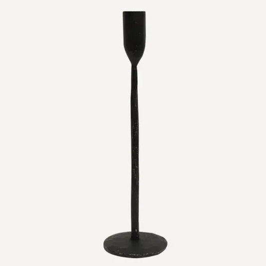 A matte black, hand forged cast iron candlestick.