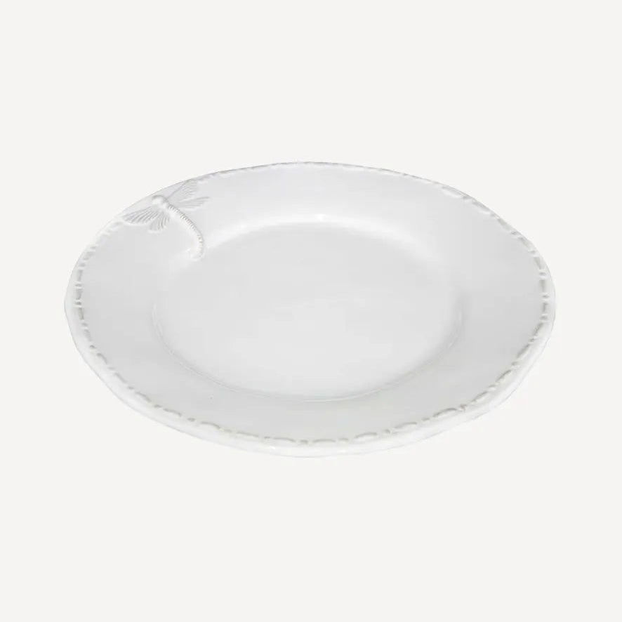White stoneware glazed dragonfly side plate 