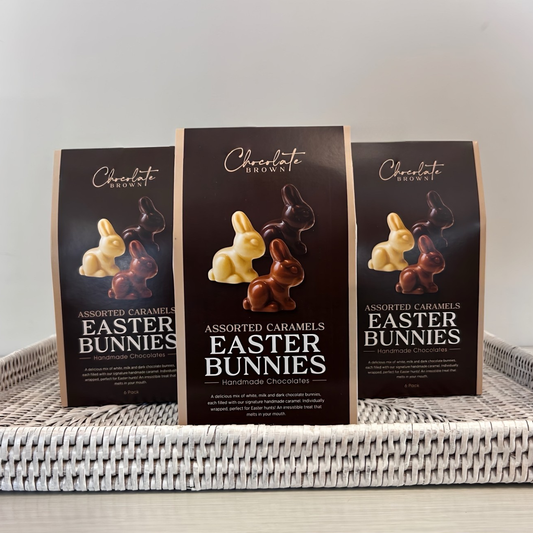 Three packages of Chocolate Brownie Assorted Caramels Easter Bunnies