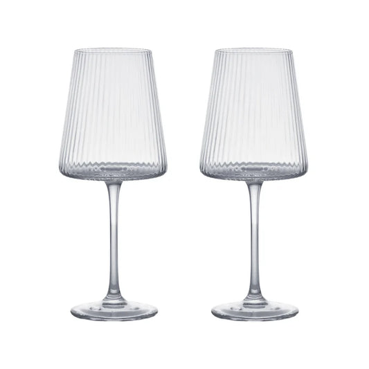 Clear wine glasses with complementary, fine, vertical optic which runs up and down each 