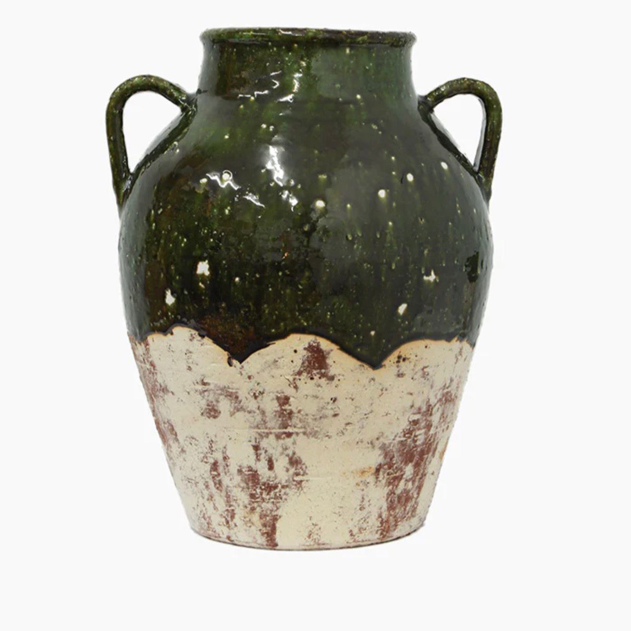 Green ceramic vase with white base