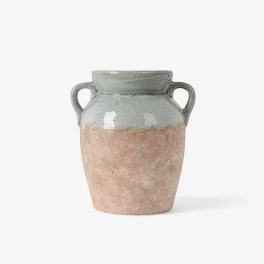 Ceramic pale blue vase with two handles