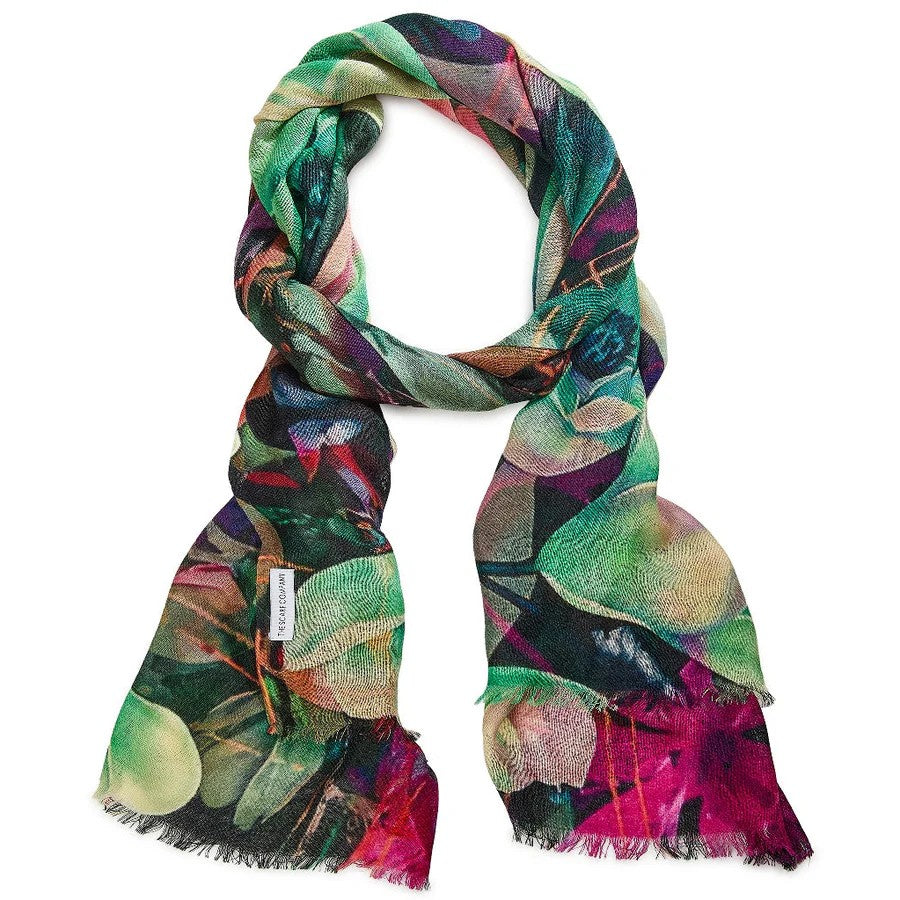 Multicolored scarf with leaf pattern on a white background