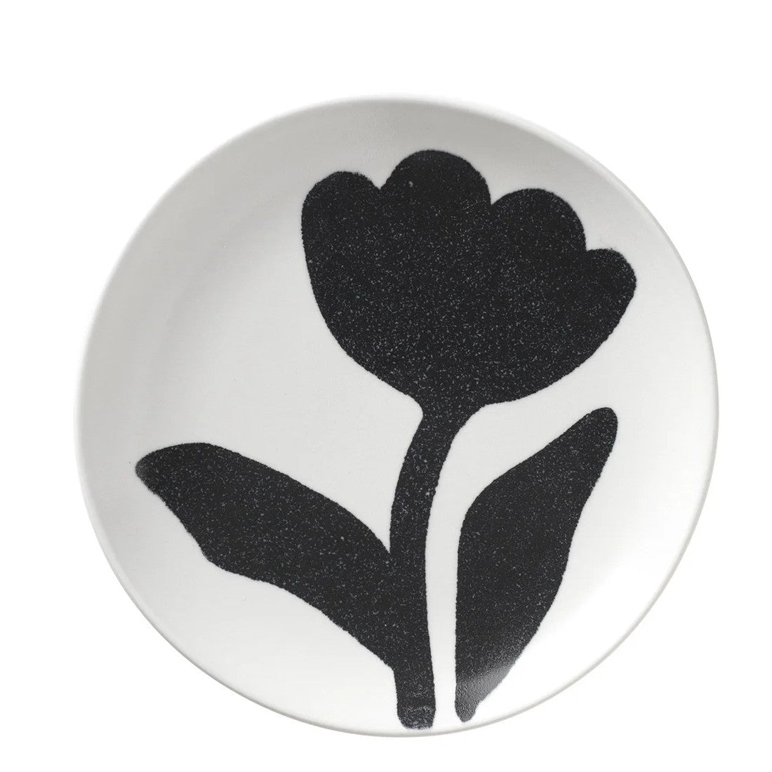 Round ceramic plate with a black tulip design