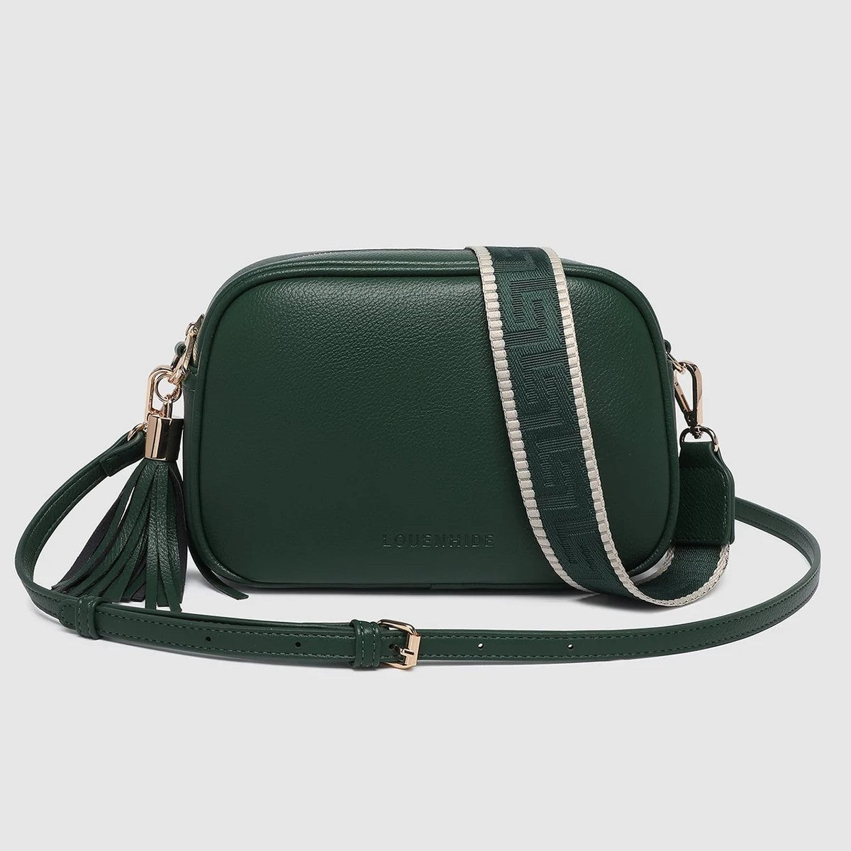 Green leather crossbody bag with a strap