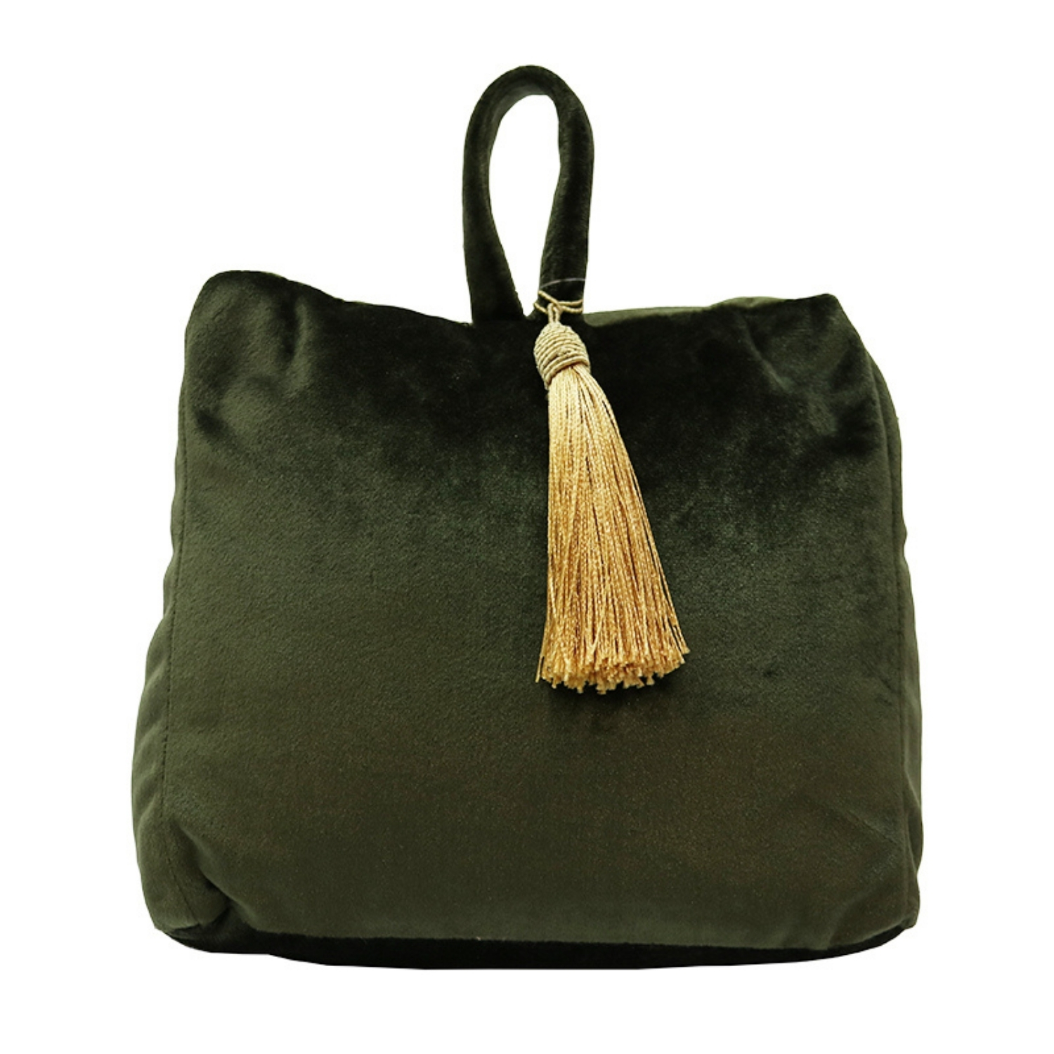 Green velvet door stop with sand filling 