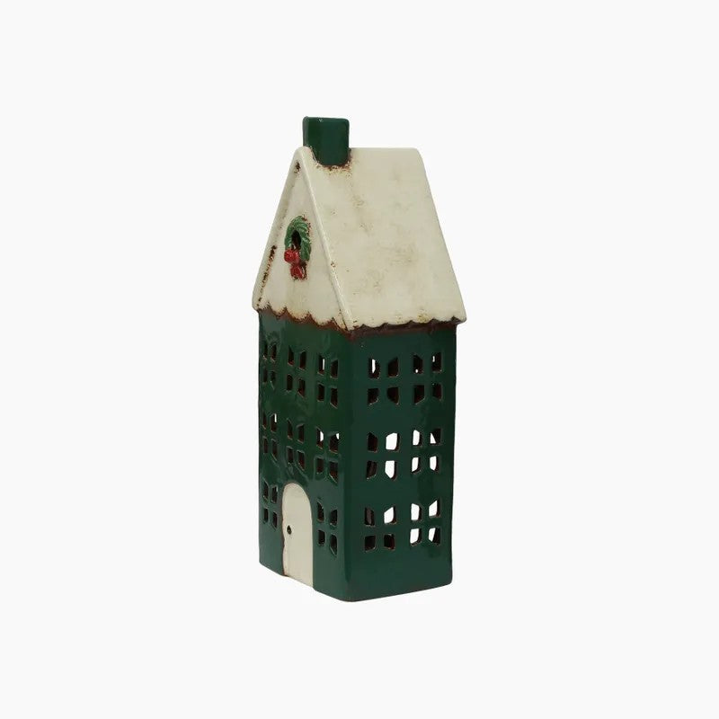 Christmas Tea Light House Green with Wreath Large