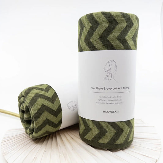 Ecovask Hair & Travel Towel Olive Pistachio Chevron