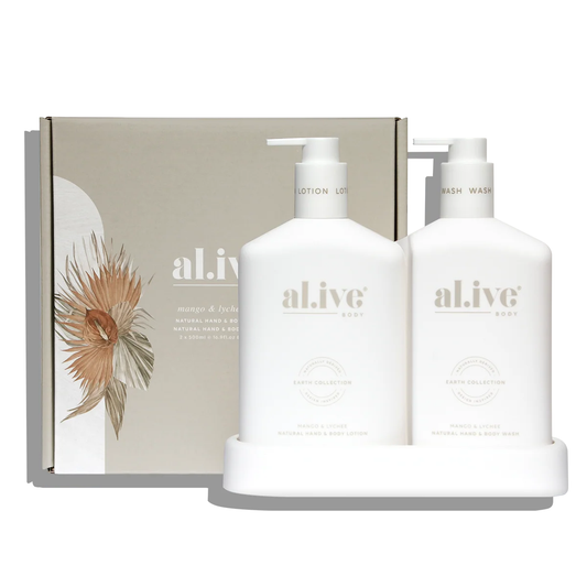 Two white bottles with 'al.i.v.e' branding on a white background