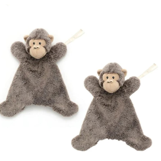 Two grey comforter designed to look like monkeys 