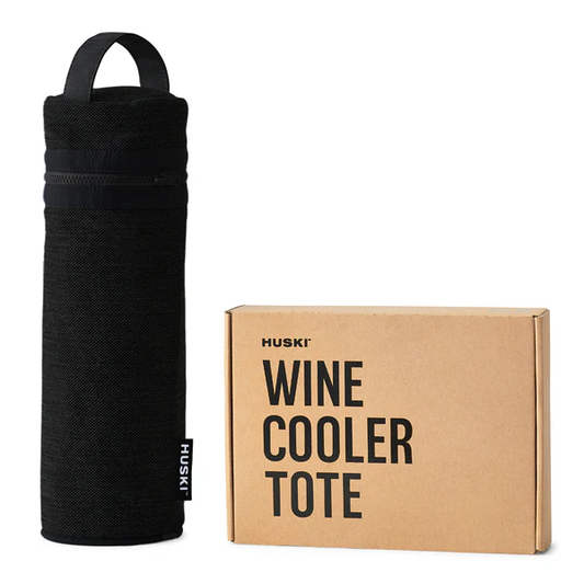 Black Huski wine cooler tote with black zipper