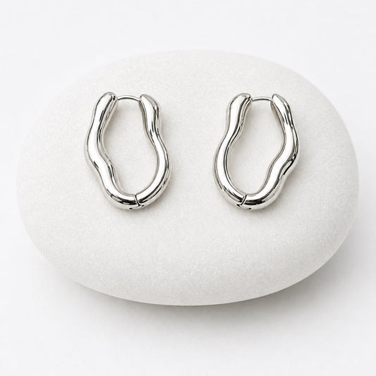 Earrings - Organic Hoop - Silver