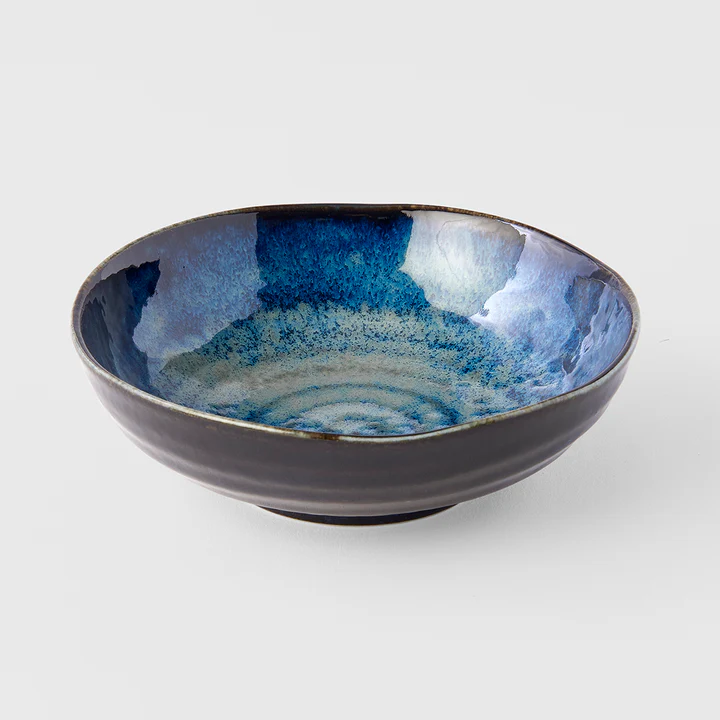 Ceramic bowl with blue and gray glaze