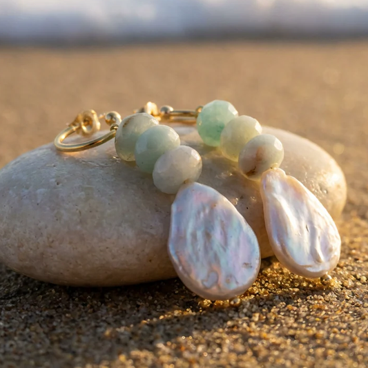  Earrings with green and pink pearls 