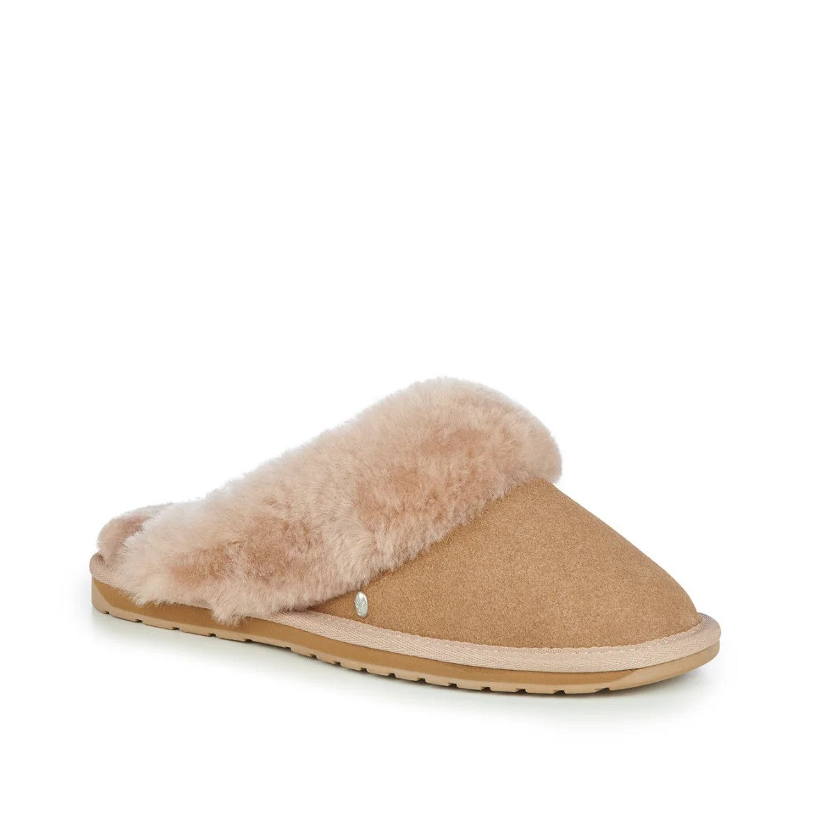 Sheepskin Slipper in Camel colour on a white background