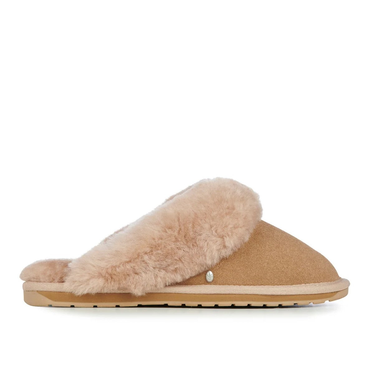 Sheepskin Slipper in Camel on a white background