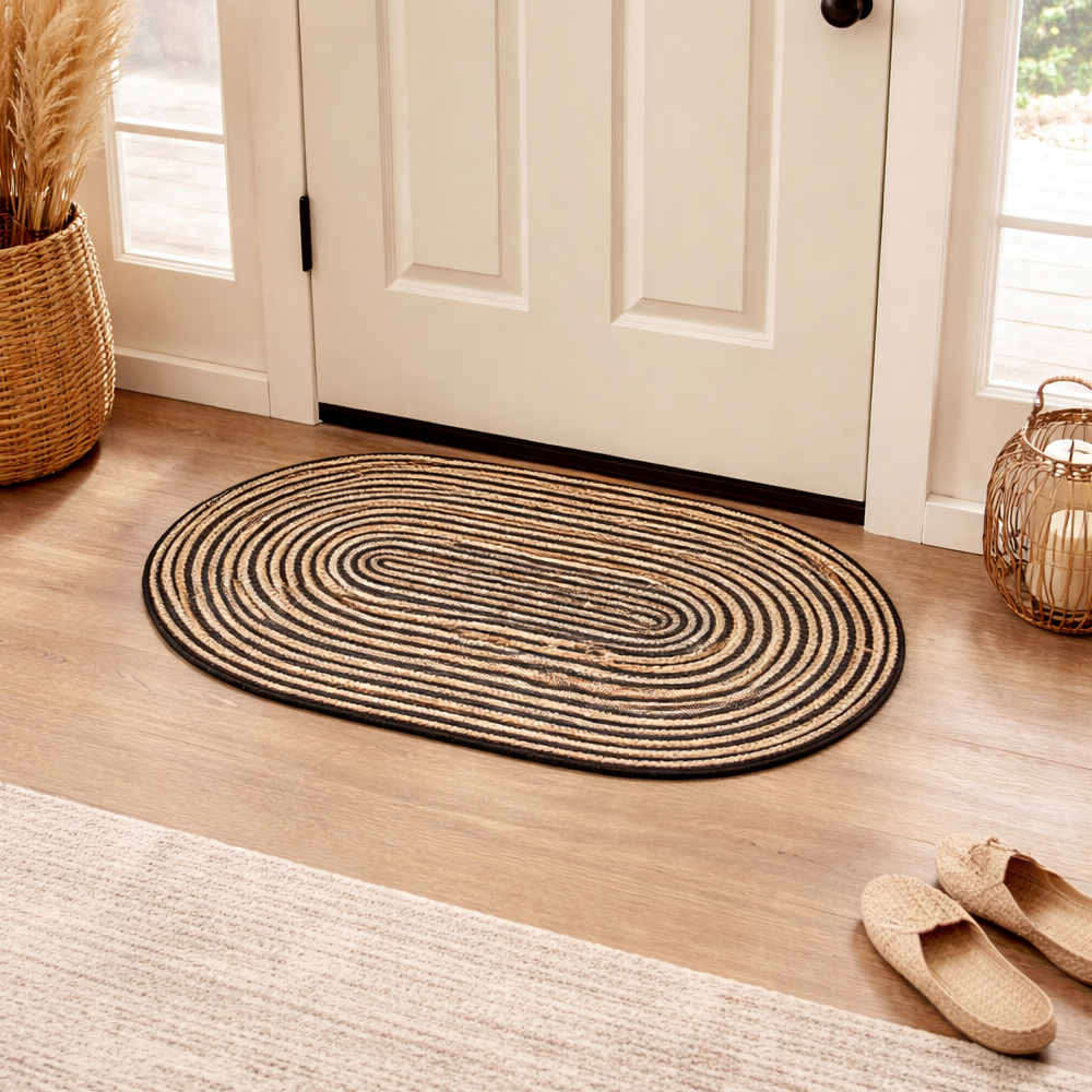 Jute Oval Door Mat Stripe Natural/Black