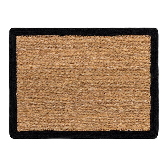 A rectangular jute placemat with a black border.