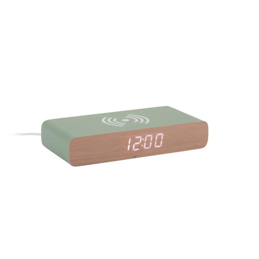 Flat alarm clock and wireless charger in green 