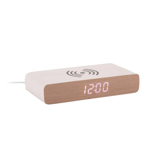 Karlsson retro flat LED alarm clock and wireless charger in white