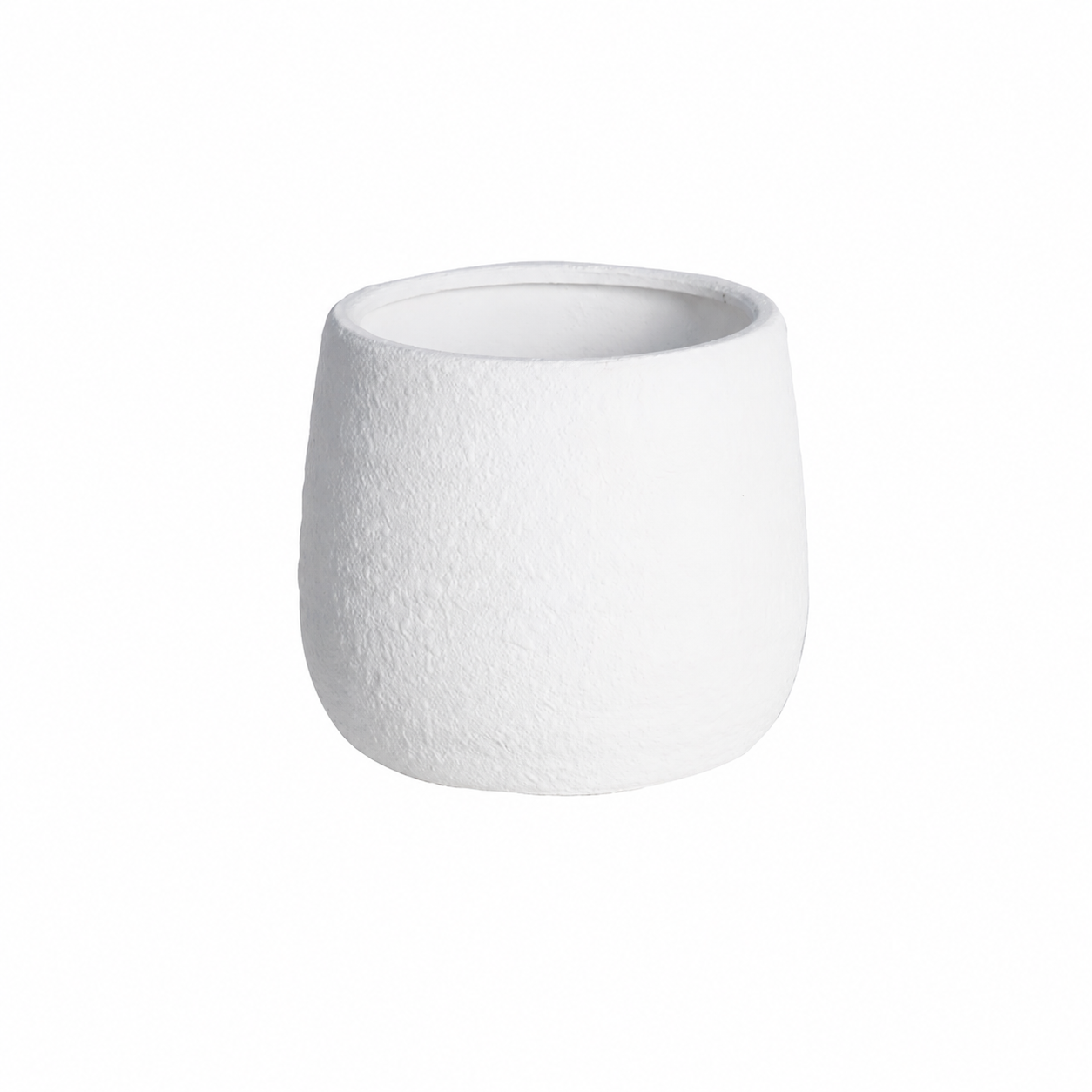 A small, textured white ceramic planter pot with a wide rim