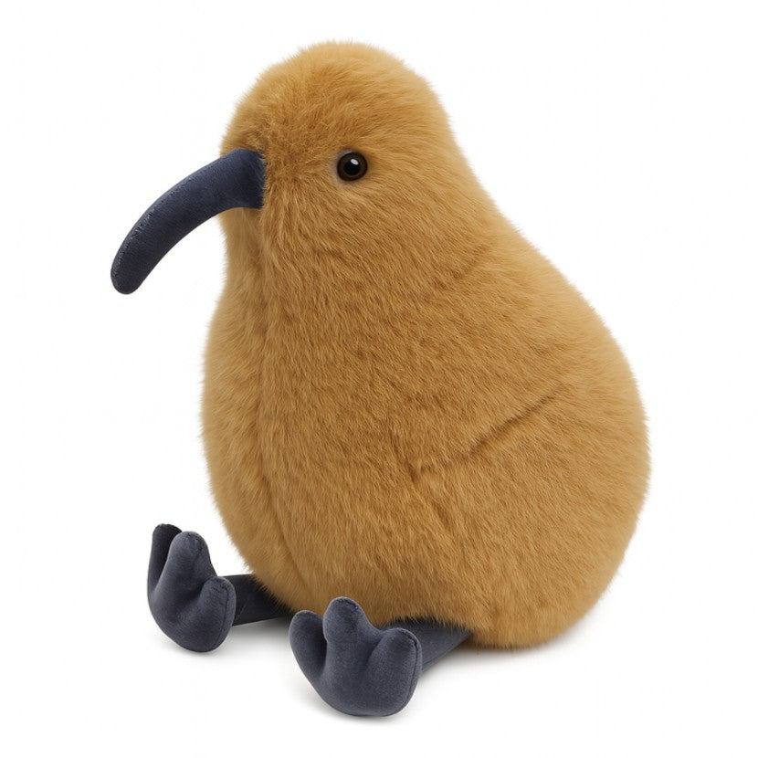 Plush toy kiwi bird on a white background