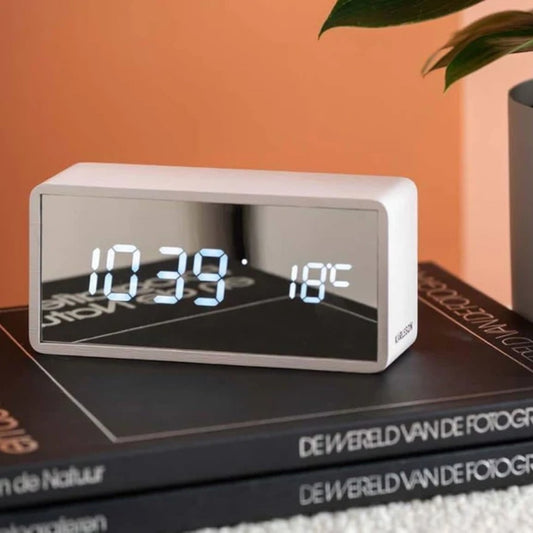 Karlsson Silver Mirror LED Alarm Clock White Wood