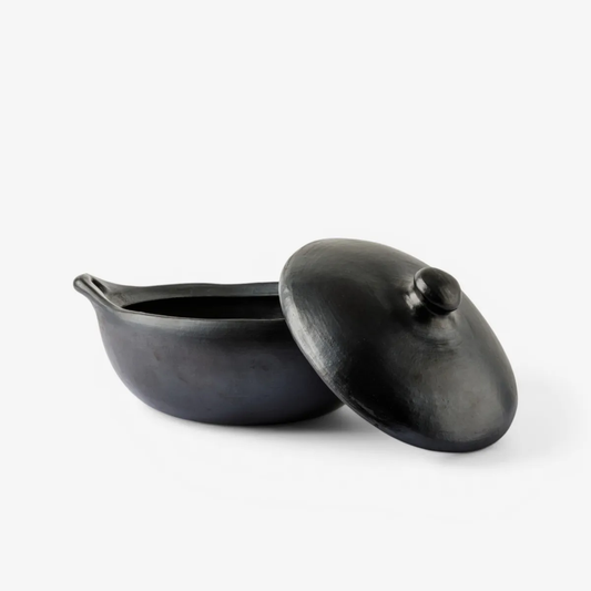 black clay oven dish with lid