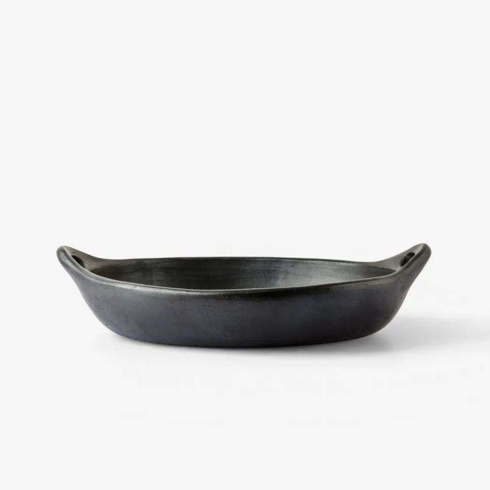 Hand made clay oven dish with handles