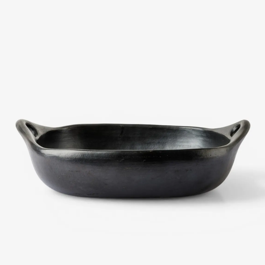 Hand made black clay oven dish 