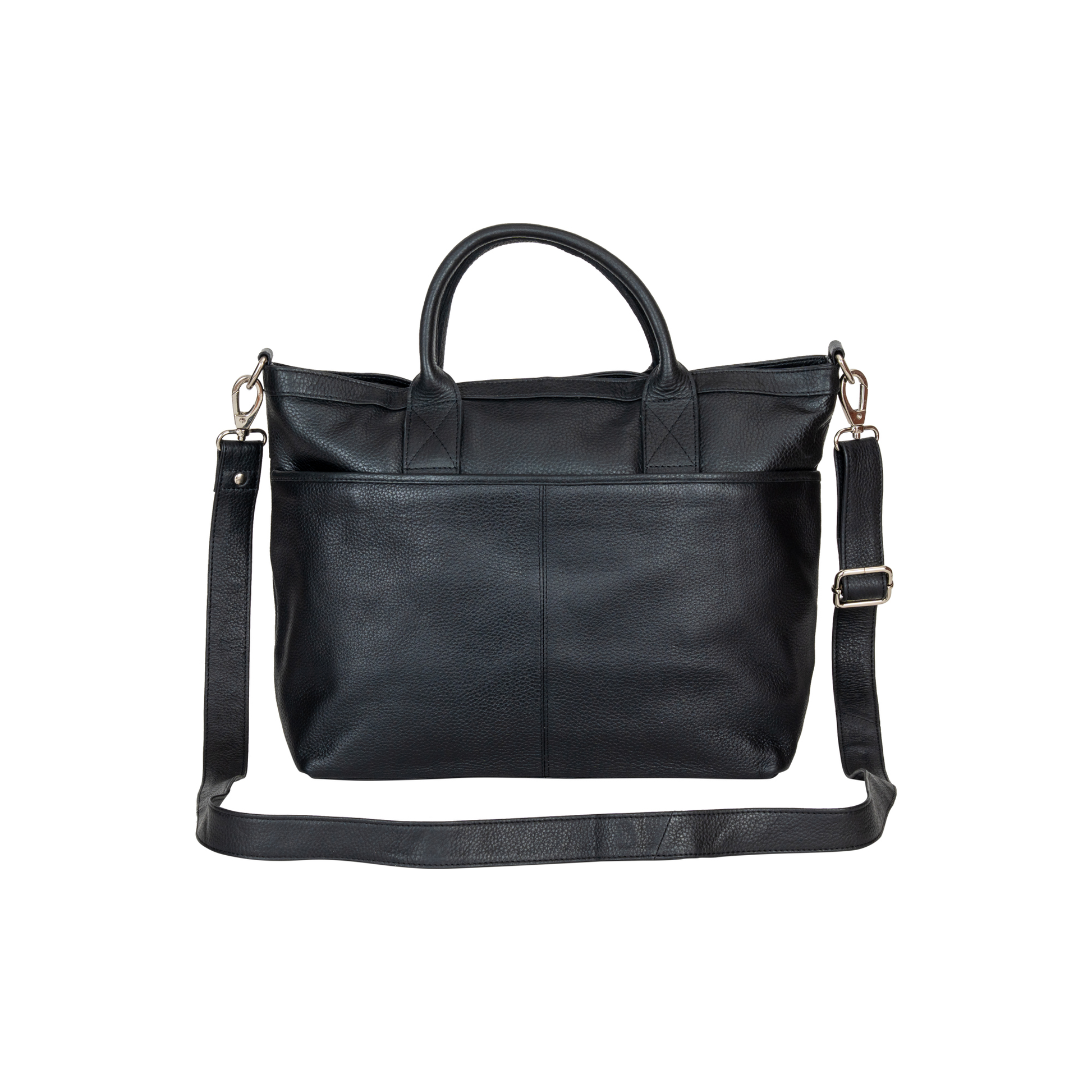 Black leather handbag with a shoulder strap 