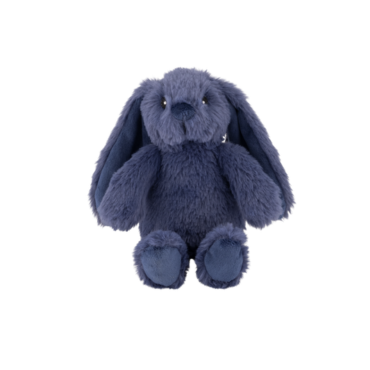 A plush toy resembling a bunny with a sapphire blue color.