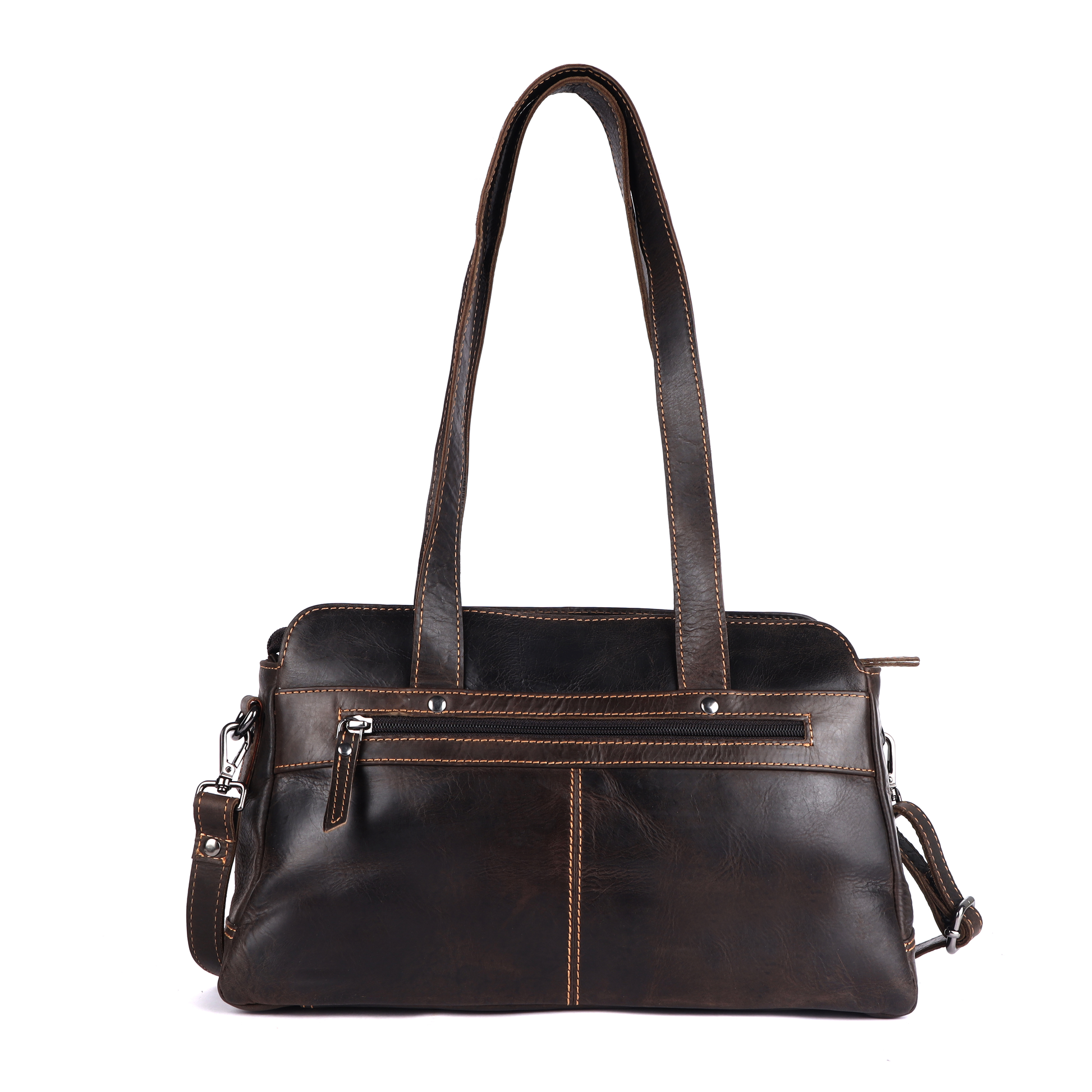 Brown leather handbag with a shoulder strap 