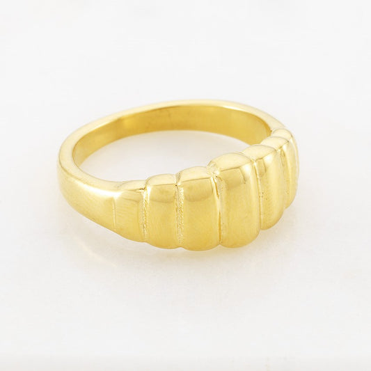 A gold-colored ring with a smooth finish,