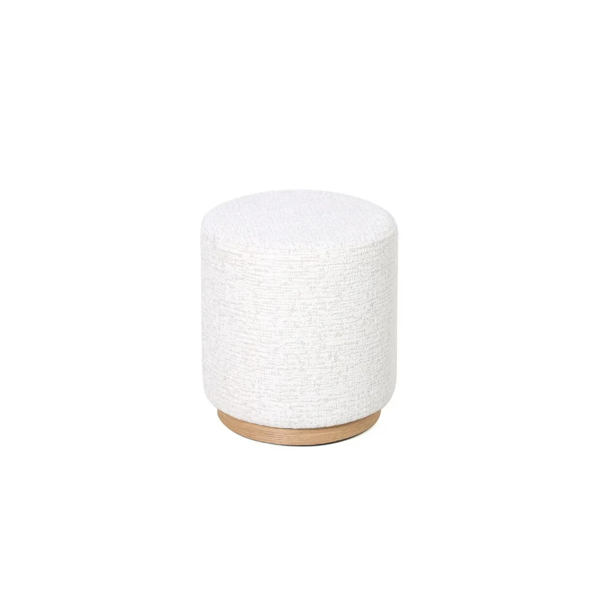 White textured stool with wooden base