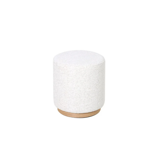 White textured stool with wooden base