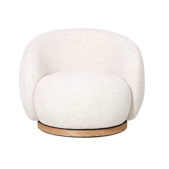 White textured chair with wooden base