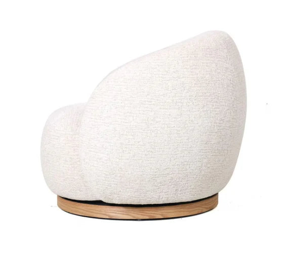 White textured chair with wooden base