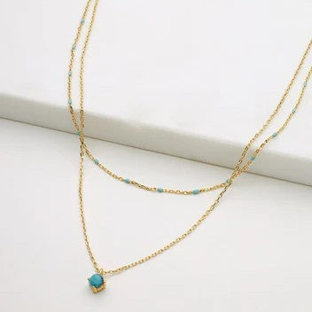 Zafino Layered Blue Mini Necklace Gold