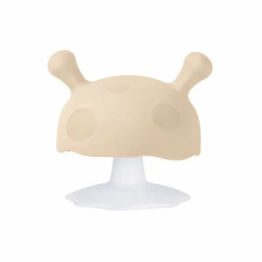 Beige mushroom teether for baby 