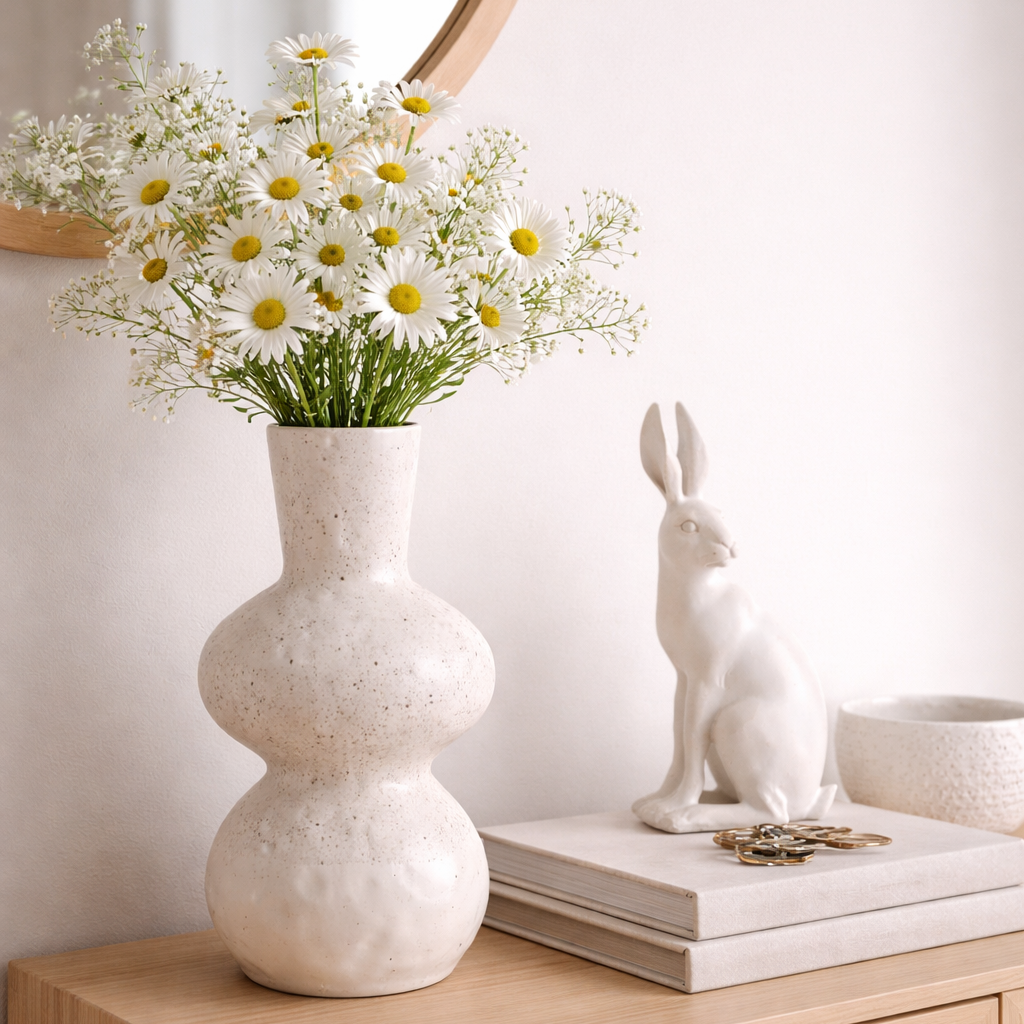 Nisha Curvy Vase Off White Speckle