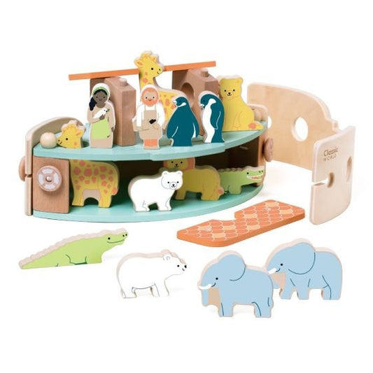 Wooden toy set with animals and people figures 