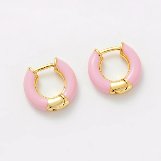 Pink hoop earrings with gold accents 