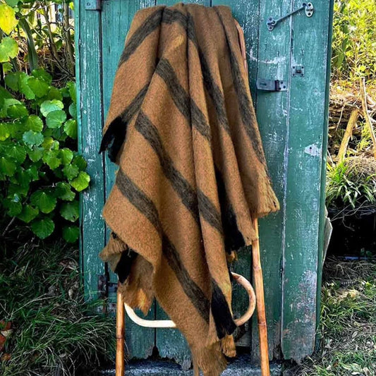 Brown and black striped blanket throw 