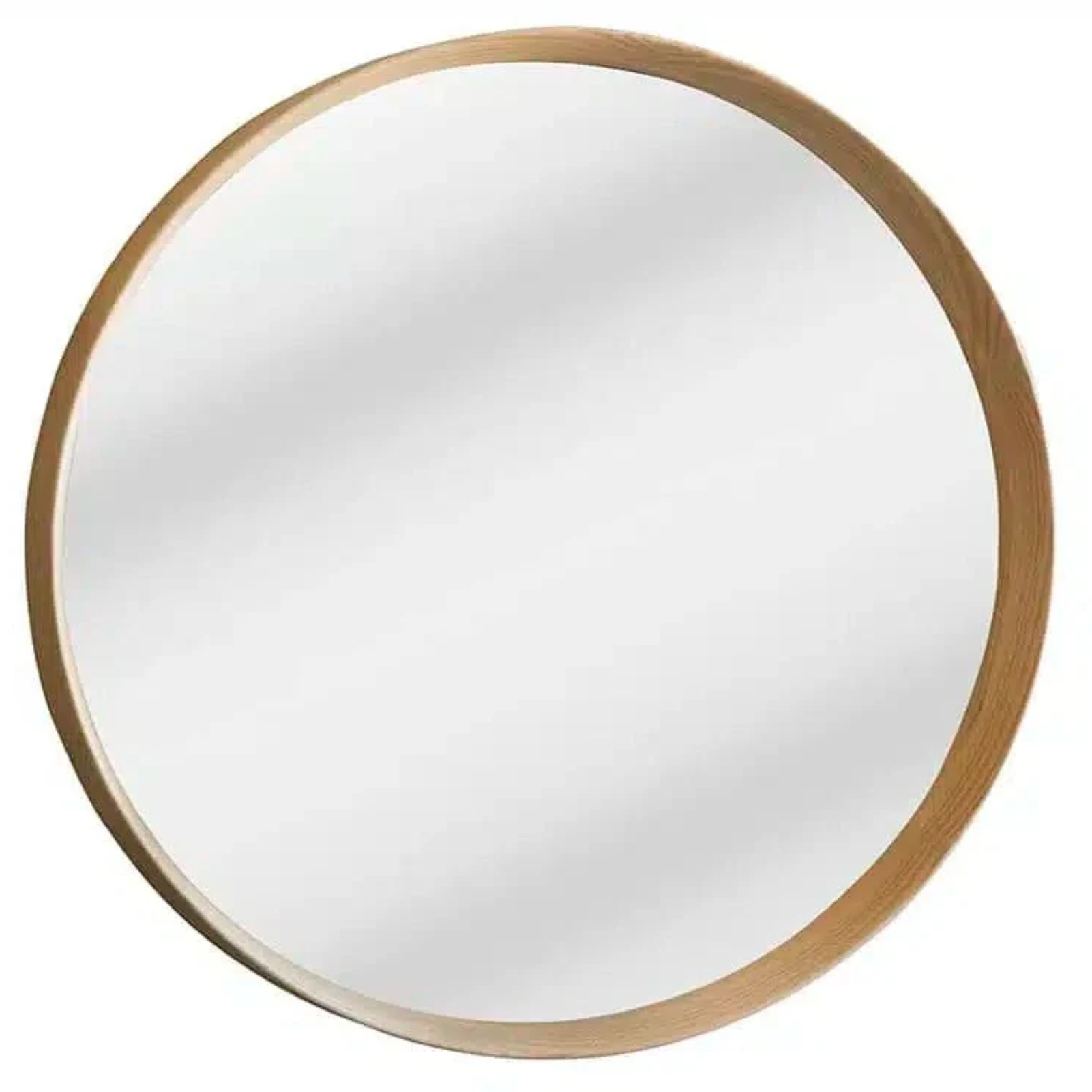 Round mirror with a wooden frame